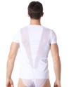 T-Shirt blanc doux avec bandes résille col rond et zip - LM805-81WHT