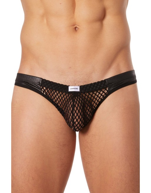 Slip noir filet avec bandes simili cuir - LM911-61MBLK