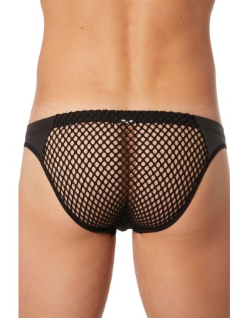 Slip noir filet avec bandes simili cuir - LM911-61MBLK