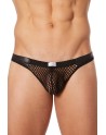 String noir filet avec bandes simili cuir - LM911-57MBLK