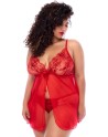 Nuisette ouverte grande taille rouge et string assorti - MAL7559XRD