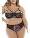 Deux-en-un, nuisette et ensemble trois pièces noir, grande taille, tissu fleur exotique - MAL7496XBLK