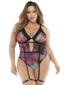 Body noir, grande taille, imprimé fleurs exotiques - MAL8774XPRT