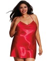 Nuisette grande taille rouge avec peignoir satinés - DG3717XRED