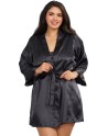 Nuisette grande taille noire avec peignoir satinés - DG3717XBLK