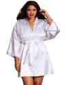 Kimono satin, ceinture attachée, nuisette et cintre assorti - DG3717XWHT