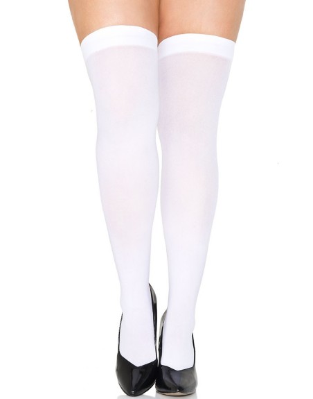 Bas grande taille blancs opaques fantaisie - MH4745XWHT