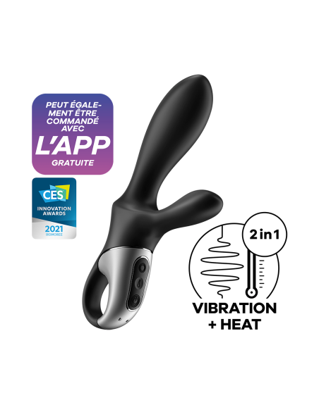 Vibromasseur rabbit noir USB, chauffant et connecté Heat Climax  Satisfyer - CC597791