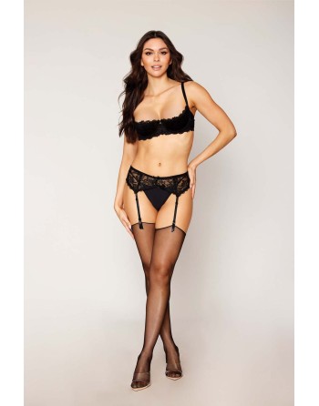 Soutien-gorge Demi-seins à armatures en fine dentelle noire - DG13252BLK