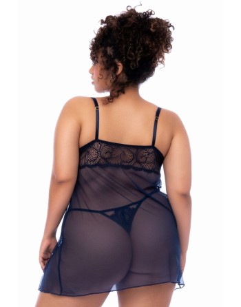 Nuisette grande taille bleu nuit et string - MAL7555XMNBL