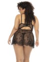 Nuisette noir Selma grande taille, en dentelle, avec armatures et string assorti inclus - MAL7550XBLK