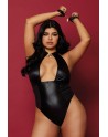 Body wetlook noir  grande taille avec menottes, cadenas bijoux et clé bijou inclus - DG12814XBLK