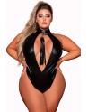 Body en simili cuir grande taille, extensible avec col clouté et fouet - DG12450XBLK