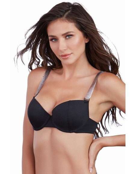 Soutien-gorge push-up coqué avec bretelles brillantes - DG11471BLK