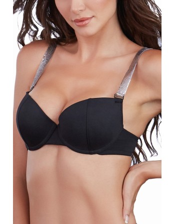 Soutien-gorge push-up coqué avec bretelles brillantes - DG11471BLK