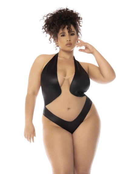 Body dos nu Romy grande taille couleur noir et chair, résille transparente - MAL2745XNUBK