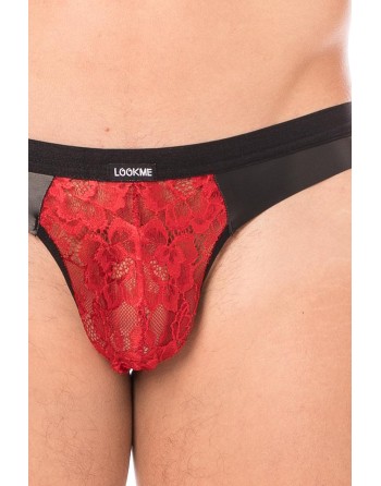 Jock rouge en dentelle et simili cuir - LM2002-27RED