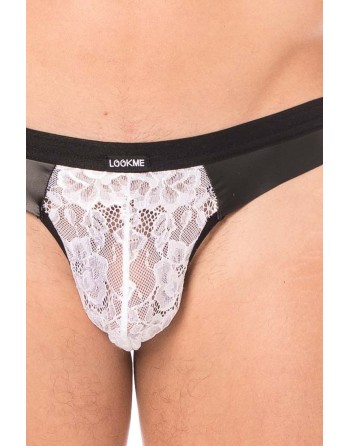 Jock blanc en dentelle et simili cuir - LM2002-27WHT