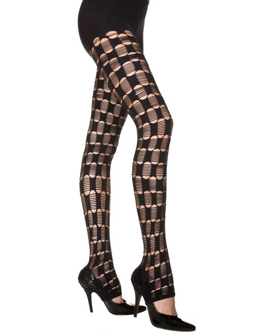 Legging noir sexy filet à motifs - MH35245BLK