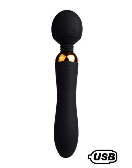 SHAKE Noir, Vibromasseur Wand USB en silicone médical avec 2 puissants moteurs indépendants - BQ107BLK