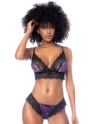 Ensemble 2 pièces imprimé floral noir et violet - MAL8864NBFY