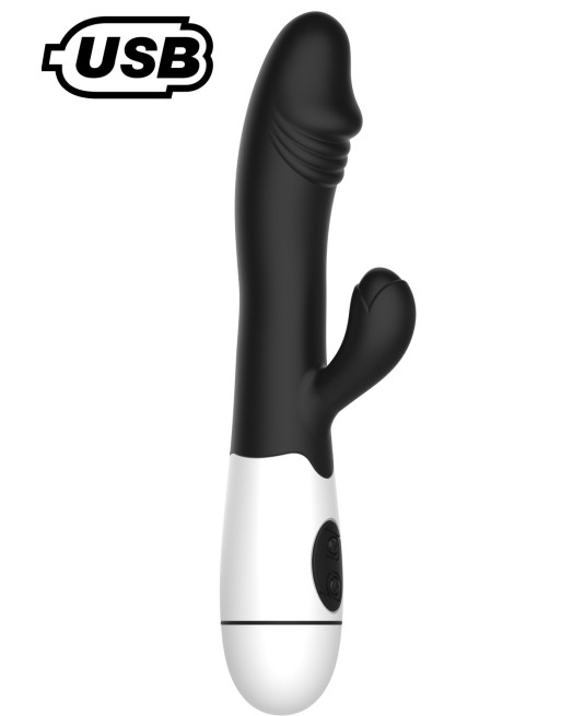 Vibromasseur rabbit USB noir avec gland 30 programmes - CR-VA001BLKR