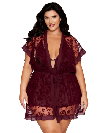 Nuisette et peignoir grande taille couleur aubergine - DG13666XCHE