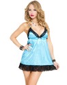 Nuisette turquoise satinée dentelle noire - ML56019TUR