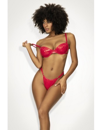 Ensemble lingerie sexy en vinyle rouge avec soutien-gorge et string - MAL2740RED