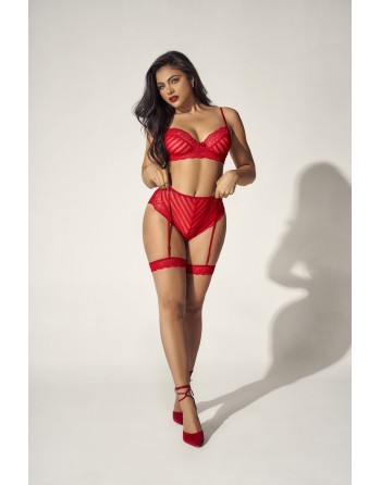 Ensemble deux pièces en dentelle rouge - MAL8815RED